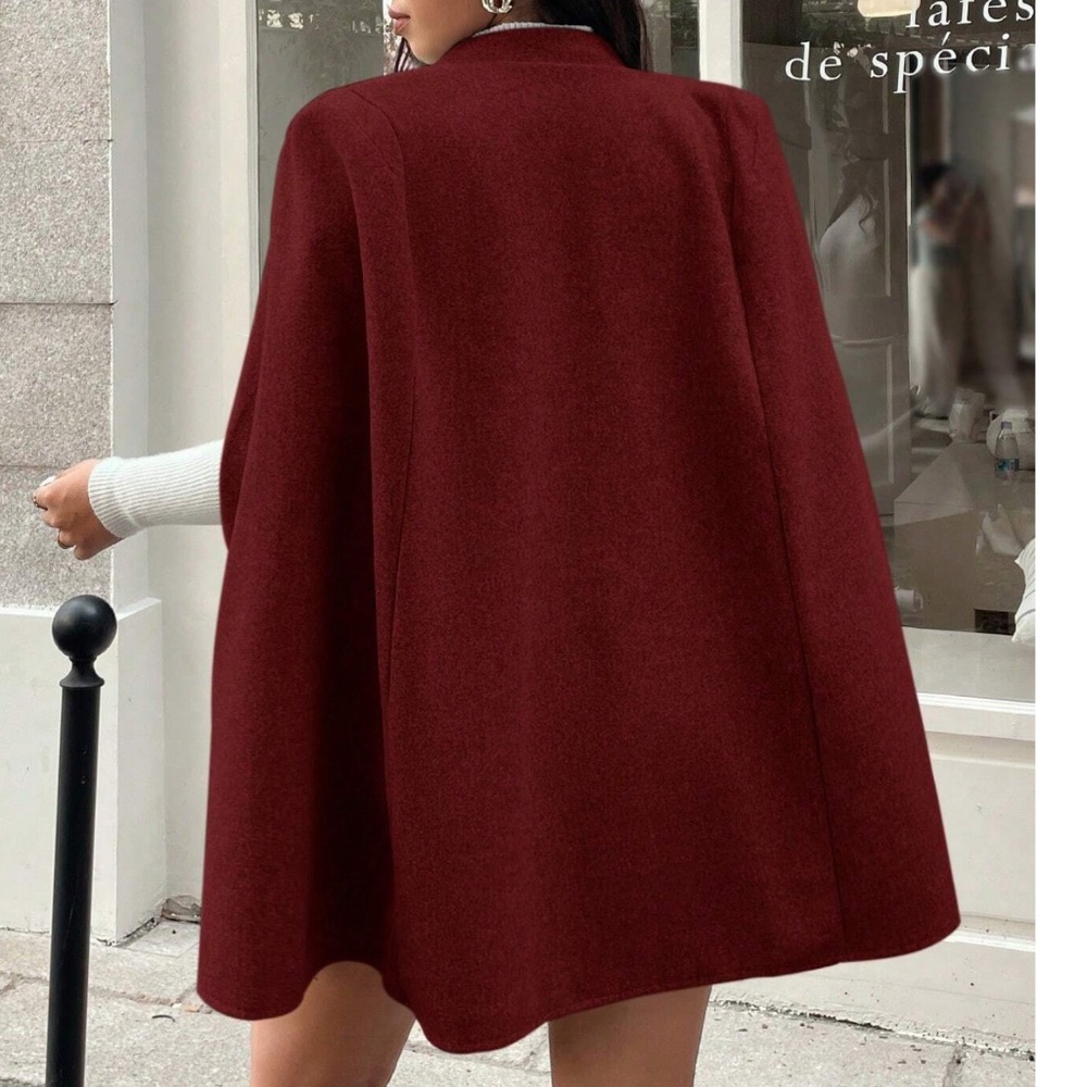 Plus Solid Button Detail Cape Jacket Coat - Picture 9 of 10
